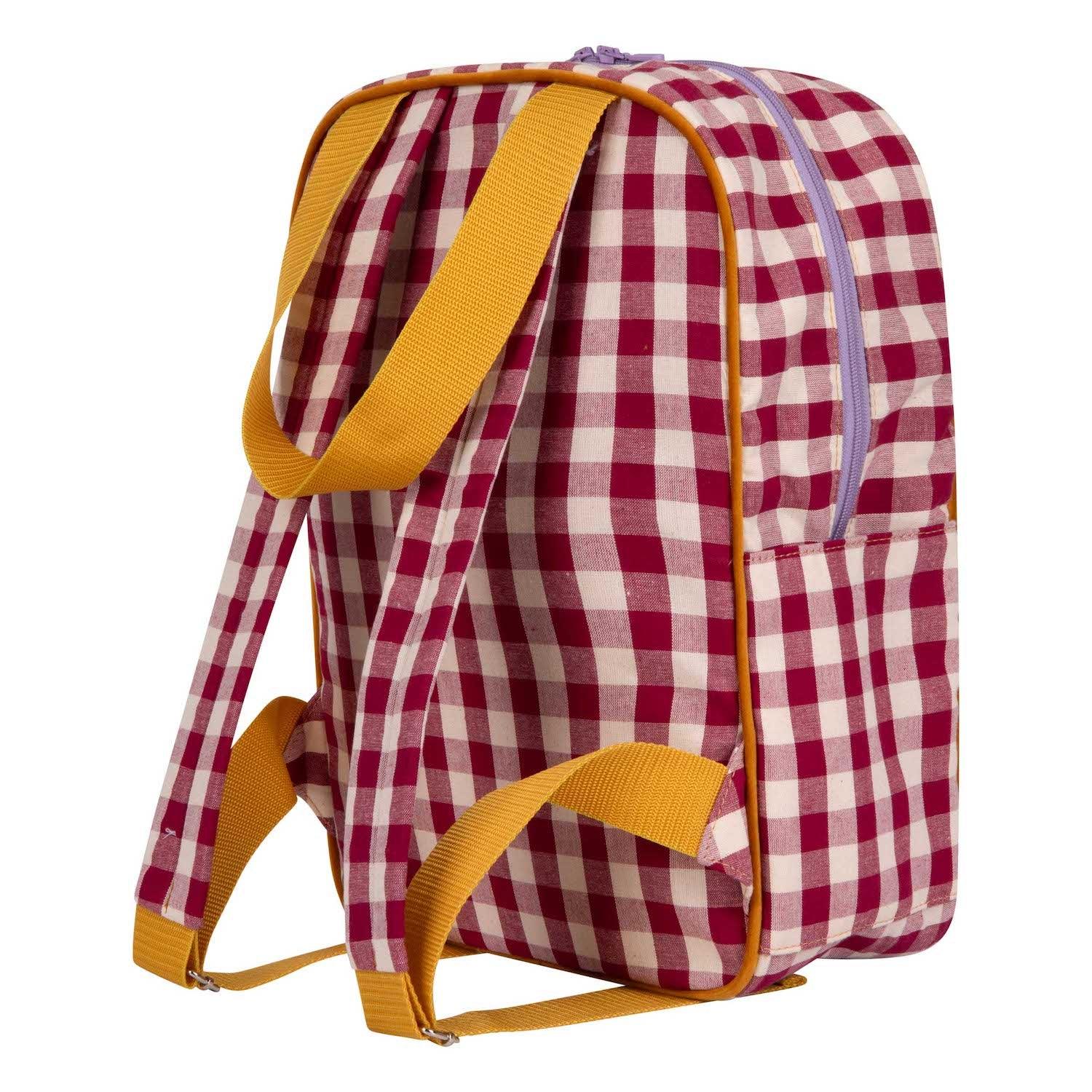 red gingham backpack by bettys home. checkered backpack in red 3