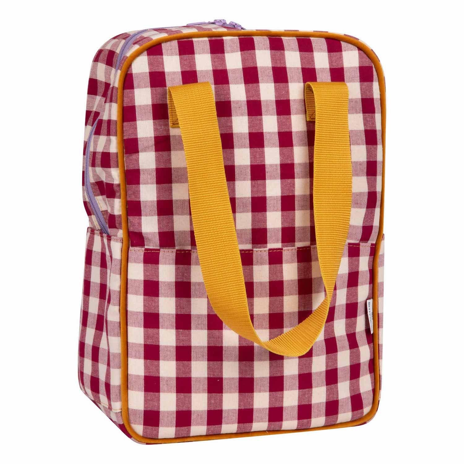 red gingham backpack by bettys home. checkered backpack in red 1