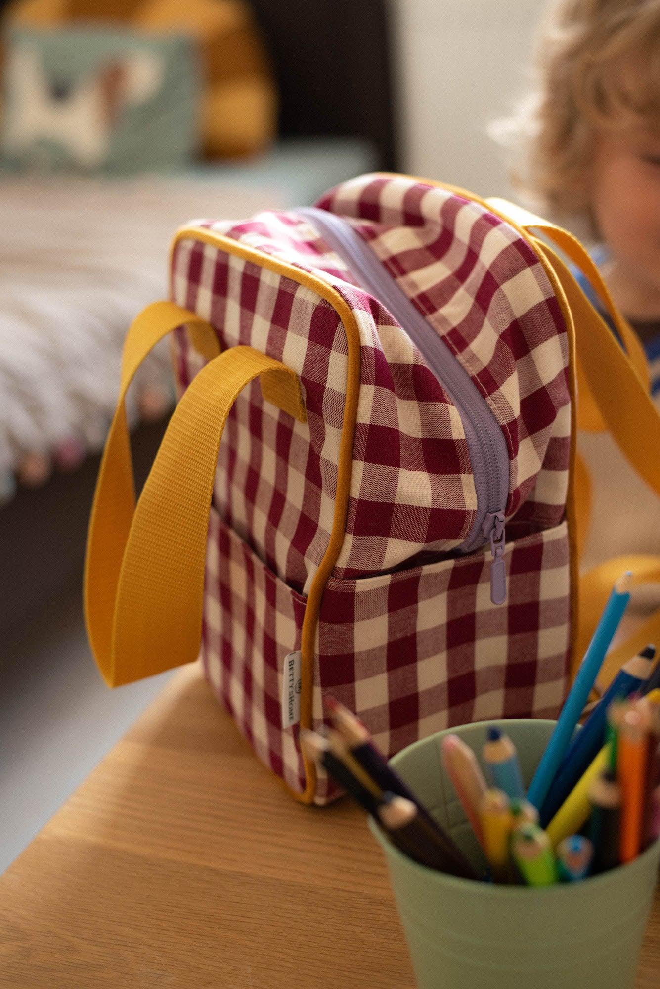 boohoo checkered mini backpack Small Backpack | Gingham | Red Plum
