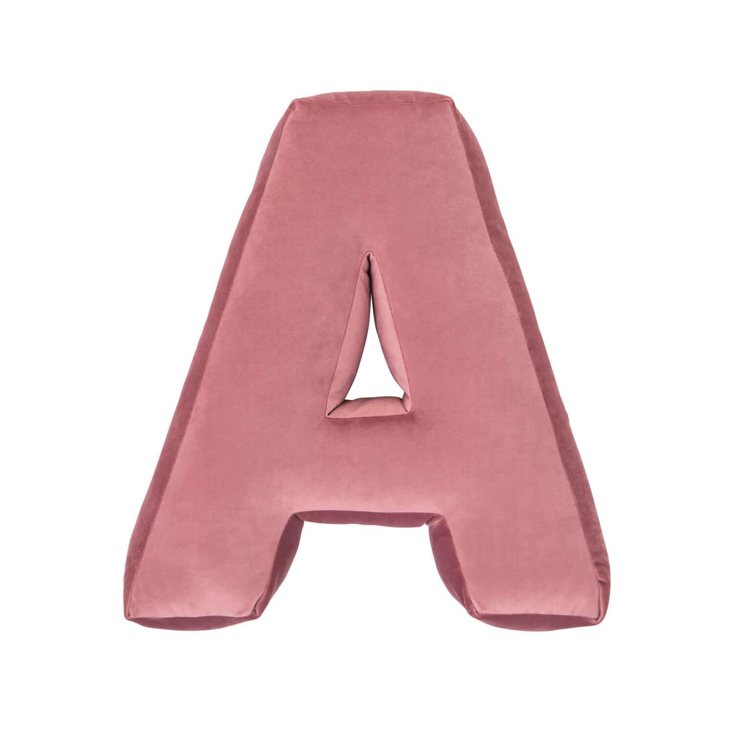 Velvet Letter Cushion A in old rose pink by Bettys Home