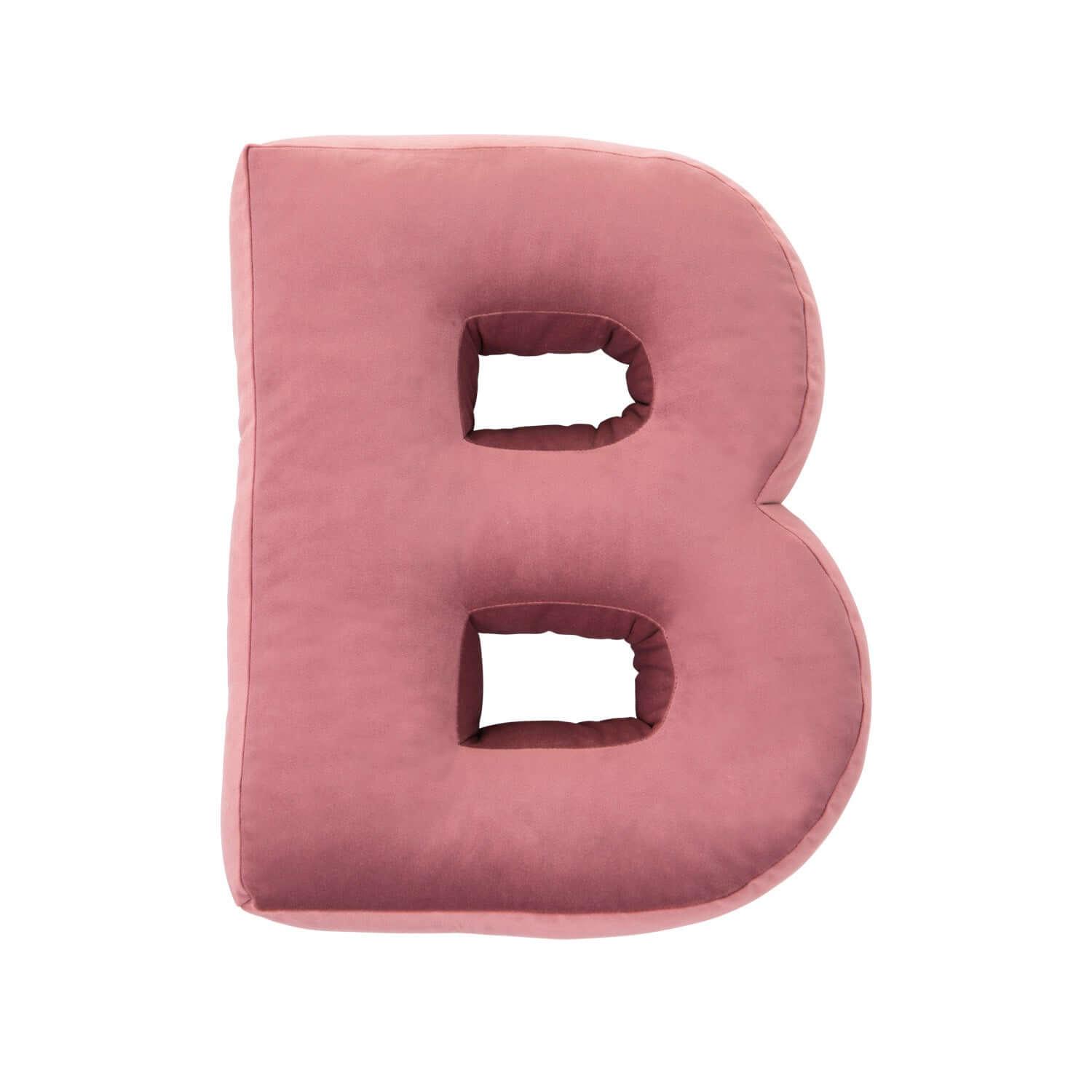 Velvet Letter Cushion B old rose. Baby shower decorations girl. Baby shower present for mum 