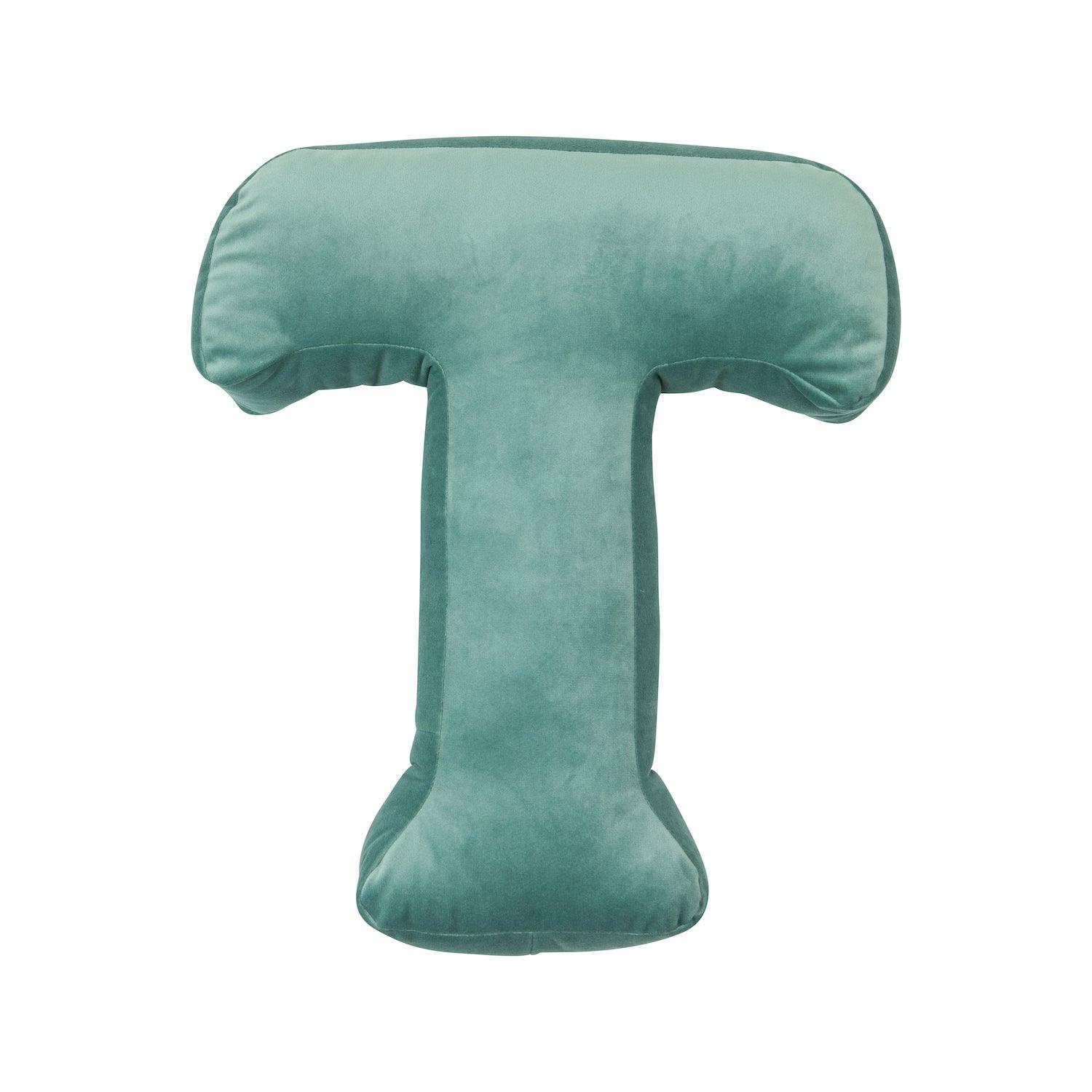 velvet letter cushion t mint by bettys home