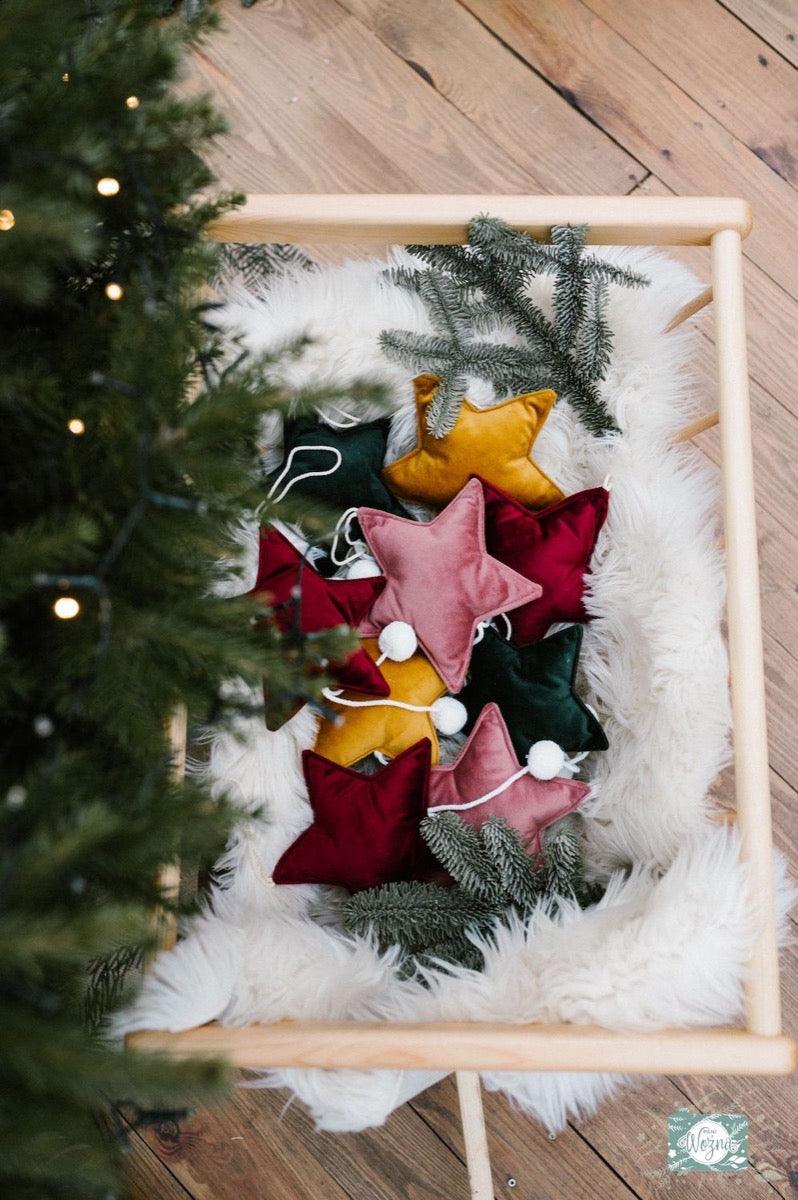 velvet little star pendant pink old rose by bettys home with other star pendants in velvet inside trolley next to xmas tree