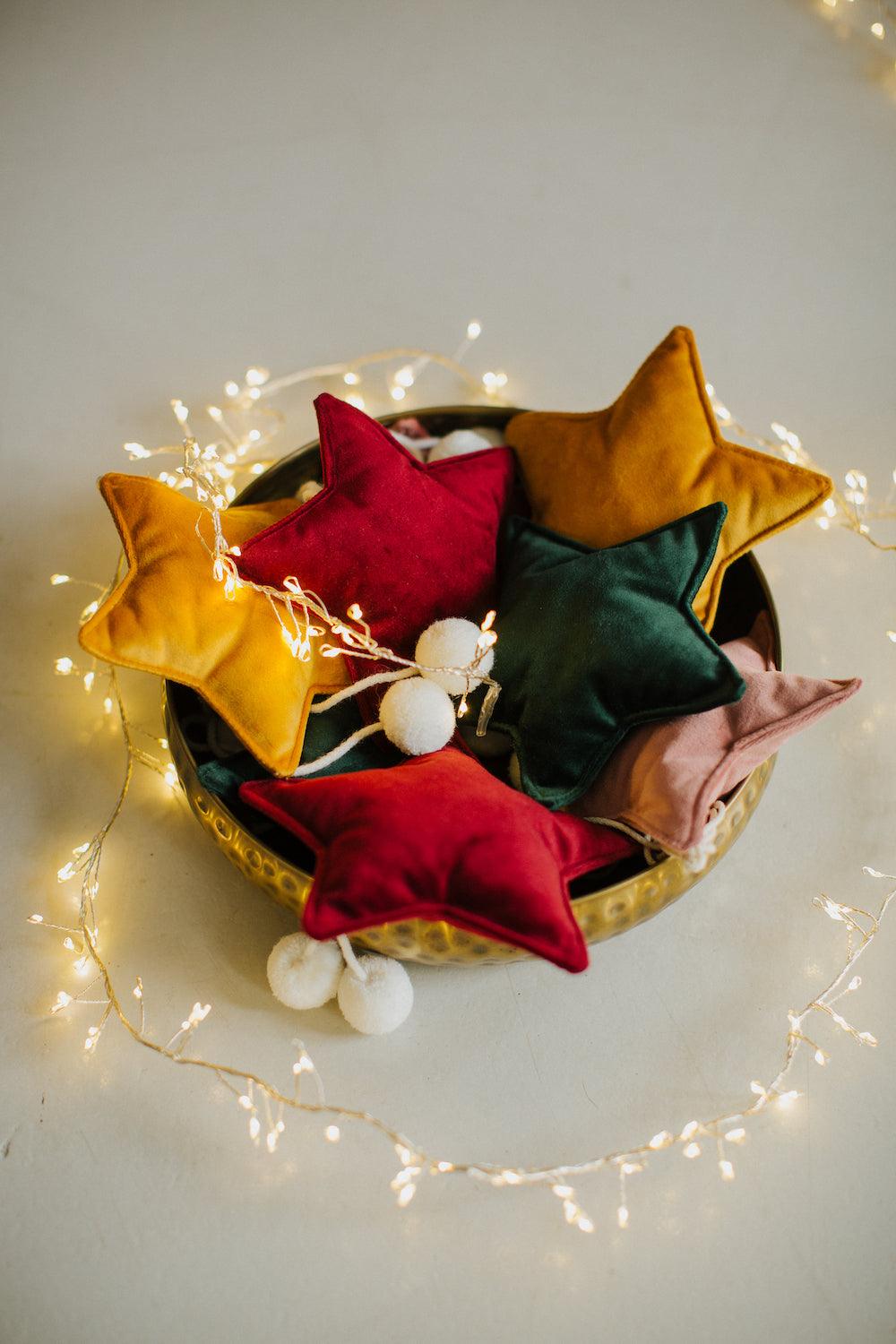 velvet little star pendants wine red by bettys home and other stars in small basket round by christmas lights