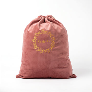 Saco navideño en terciopelo rosa viejo | Bolsas navideñas para regalos.