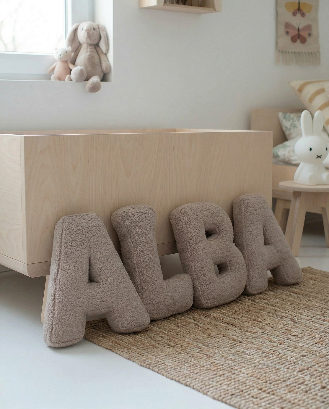 letter cushions by Bettys home in kids room with name ALBA