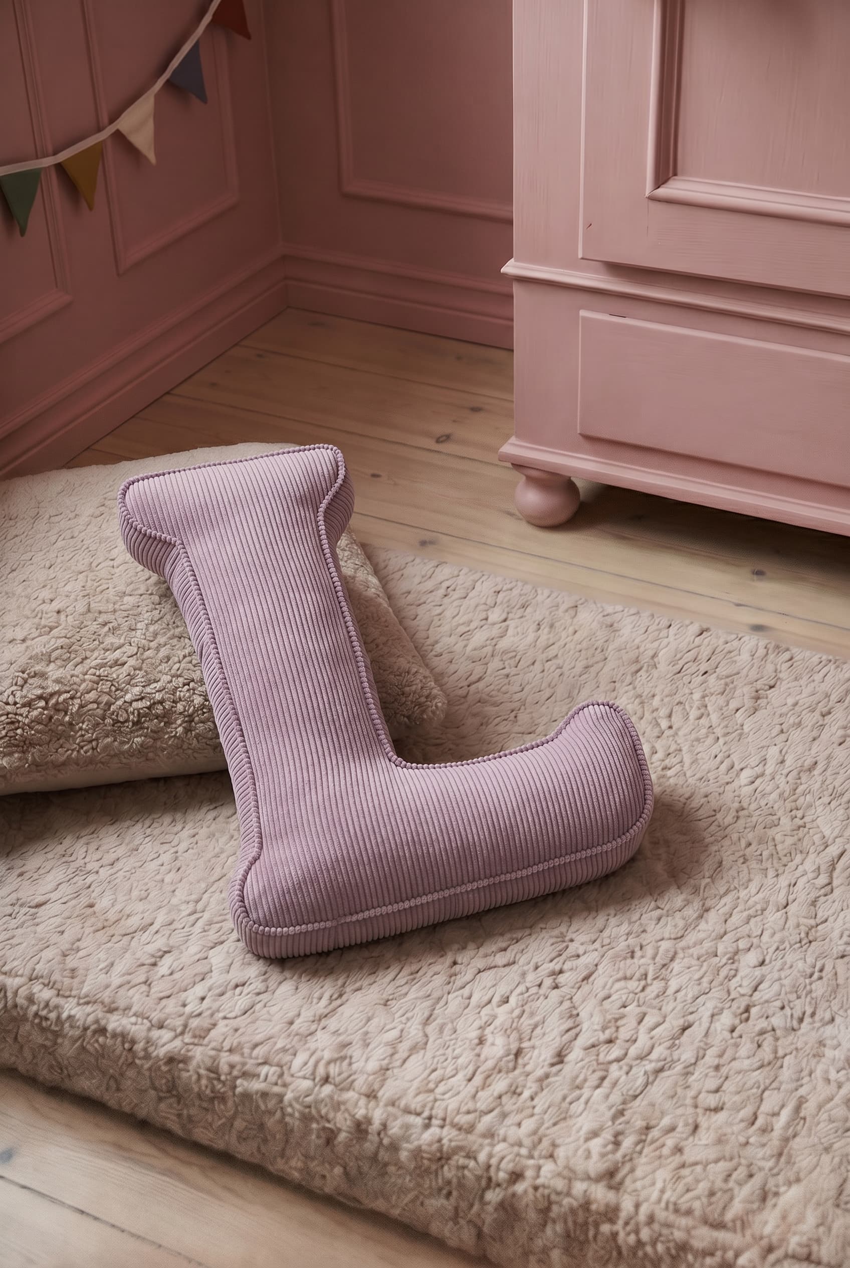 corduroy letter cushion L by bettys home in kids room on boucle mattress. Cushion in shape of letter
