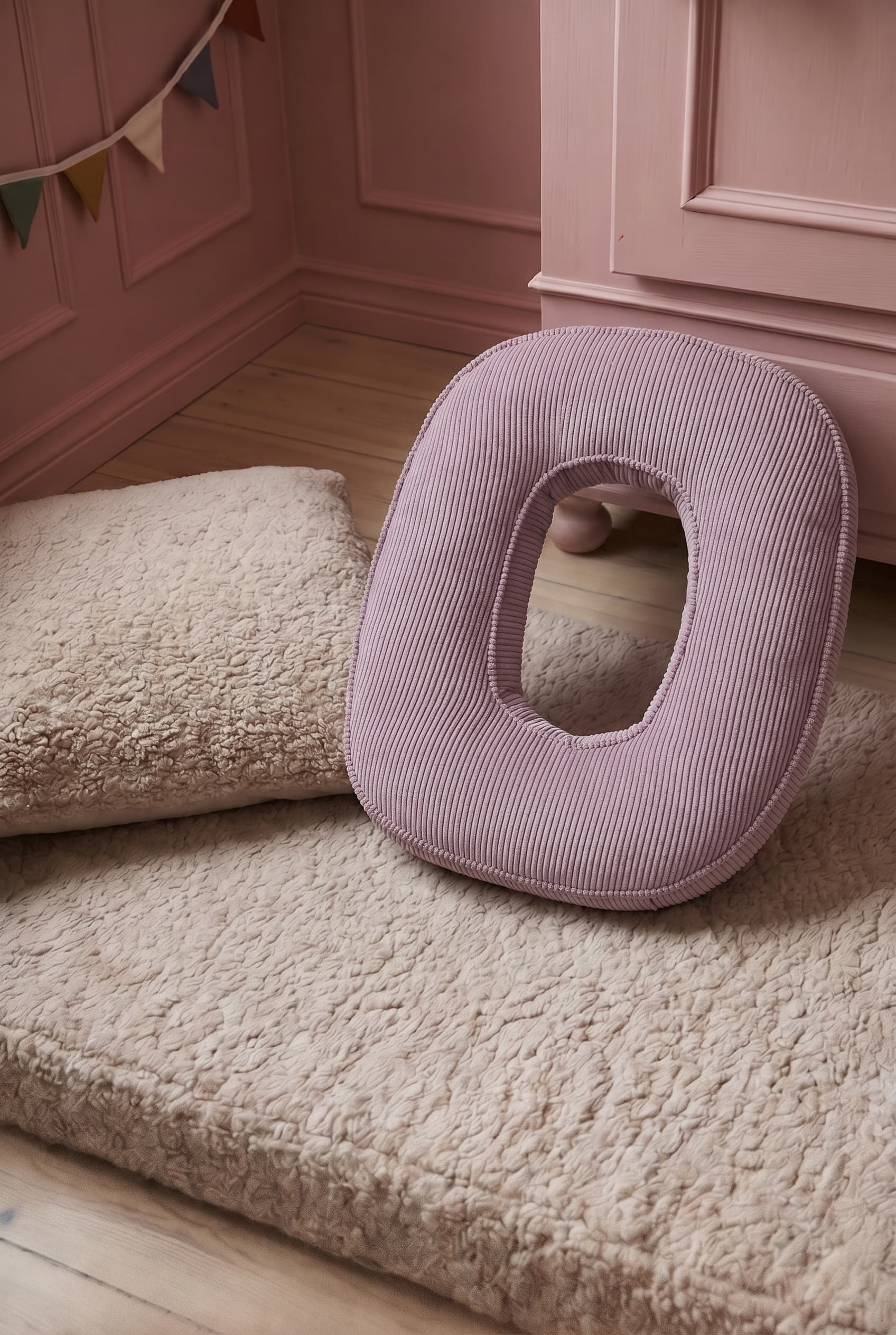 corduroy letter cushion O by bettys home in kids room on boucle mattress. Cushion in shape of letter