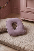 corduroy letter cushion Q by bettys home in kids room on boucle mattress. Cushion in shape of letter