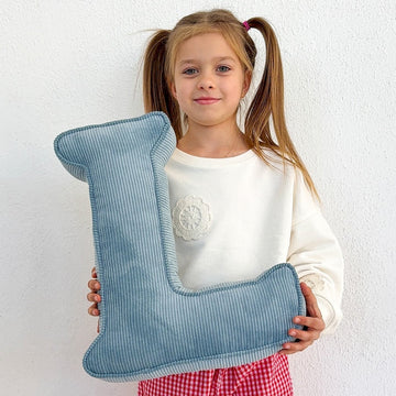 little girl with corduroy letter cushion L by bettys home