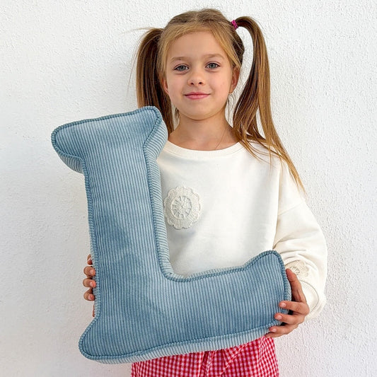 little girl with corduroy letter cushion L by bettys home