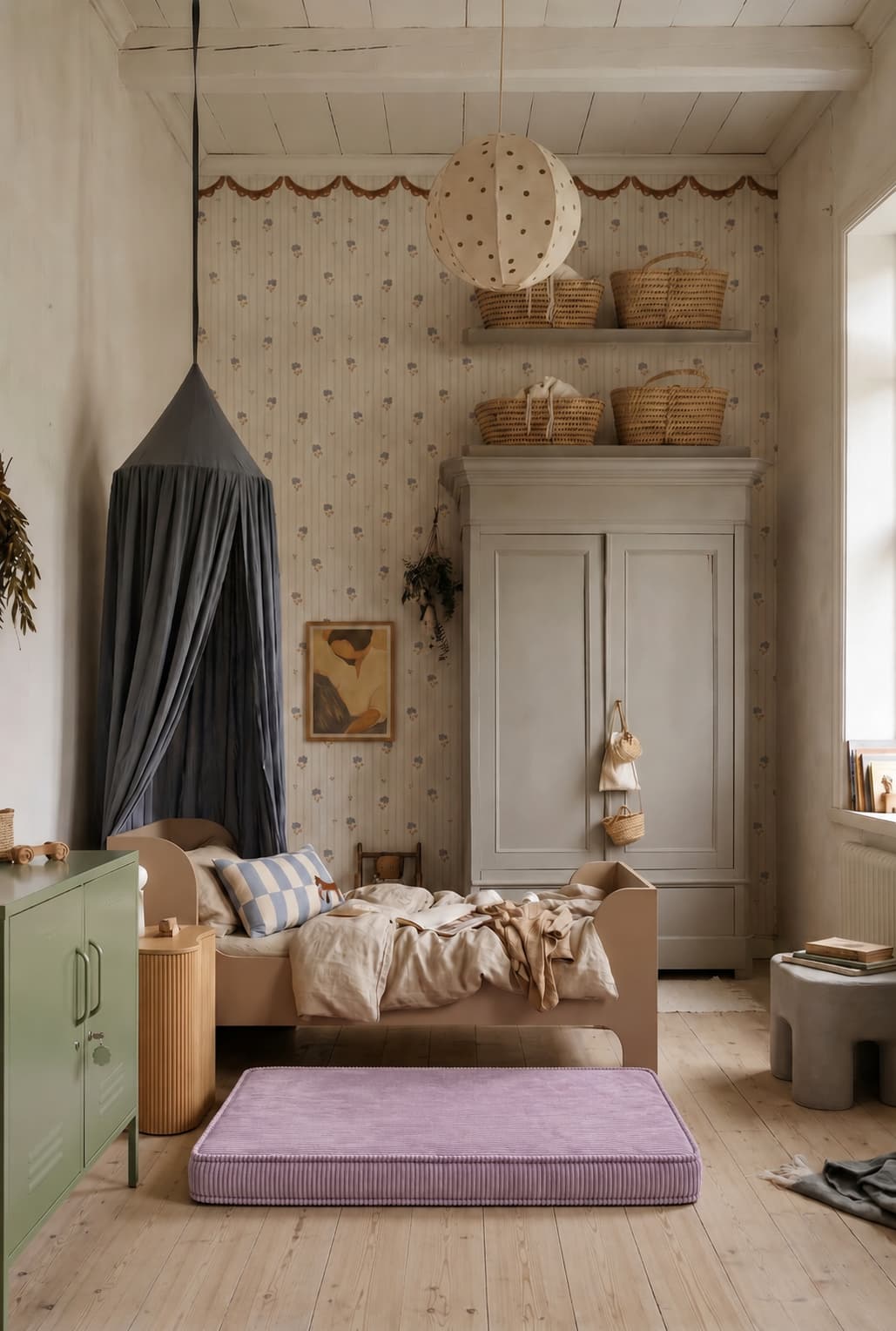 lavender corduroy mattress by Bettys home lying on floor in nice kids room as