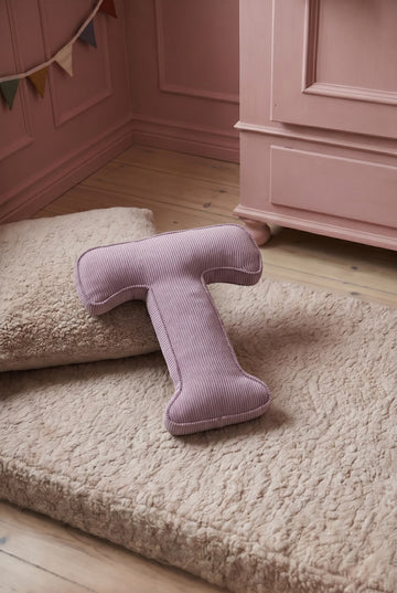 corduroy letter cushion T by bettys home in kids room on boucle mattress. Cushion in shape of letter