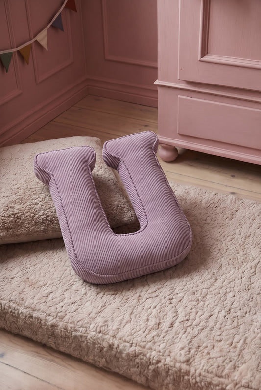 corduroy letter cushion U by bettys home in kids room on boucle mattress. Cushion in shape of letter