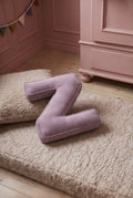 corduroy letter cushion Z by bettys home in kids room on boucle mattress. Cushion in shape of letter