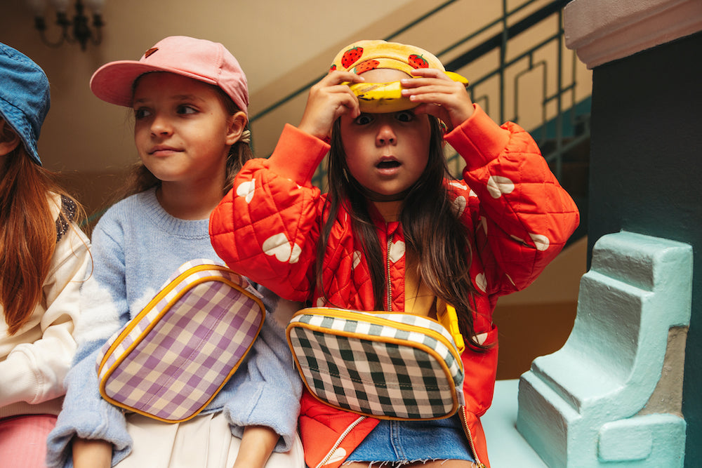 funny girls in school with gingham hip packs by bettys home. Gingham belt bag