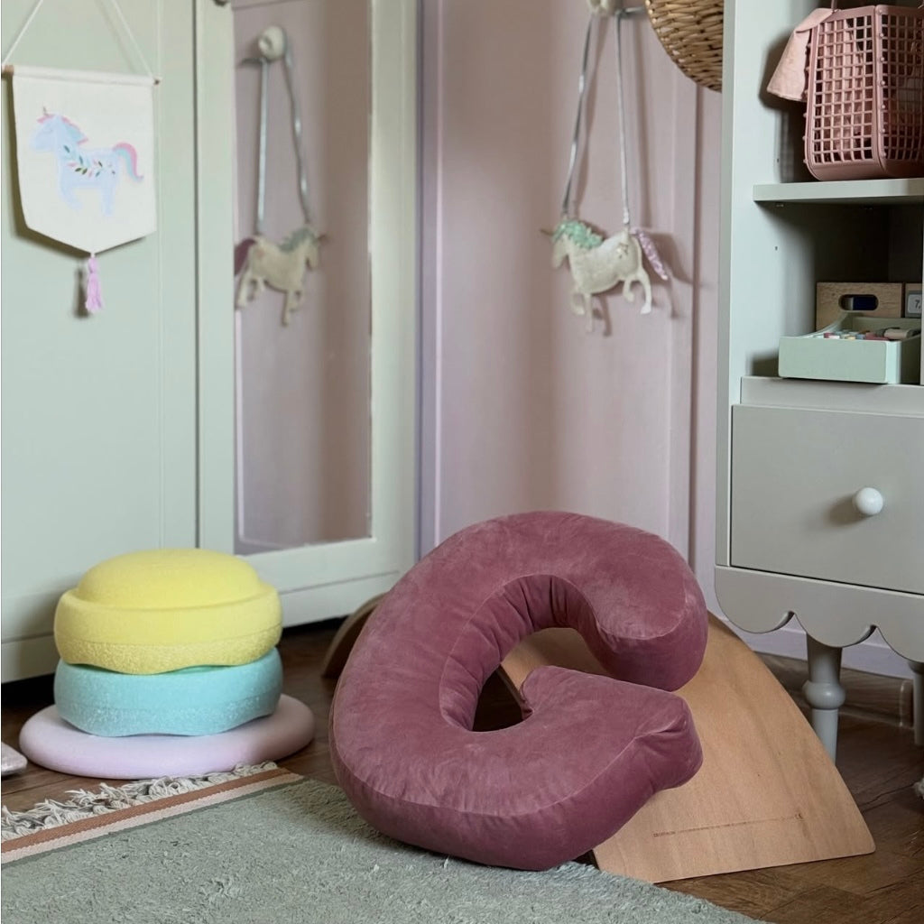 Velvet Letter Cushion G by Bettys Home on floor in kids room