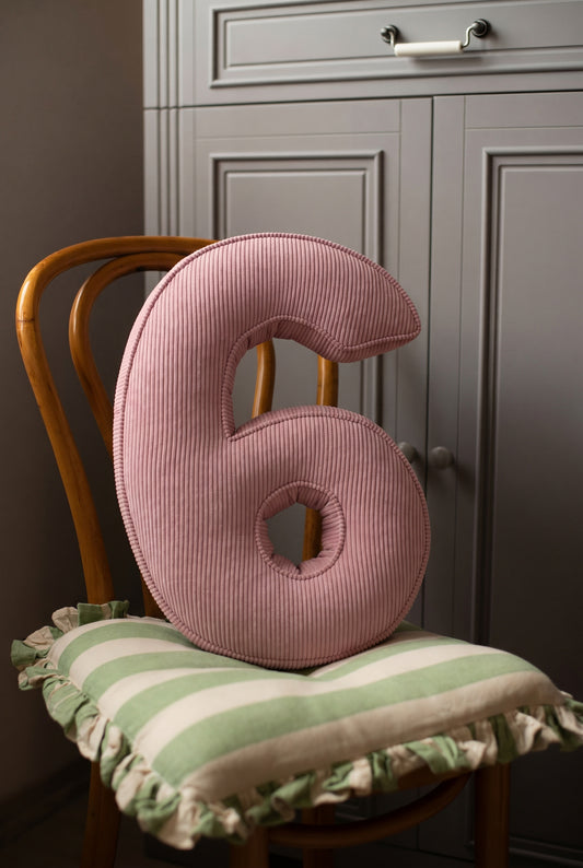 Corduroy Number Cushion by Bettys Home on chair