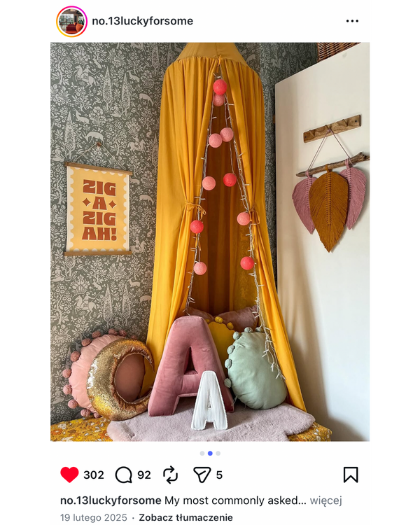 Bettys home velvet letter cushion in kids room under canopy