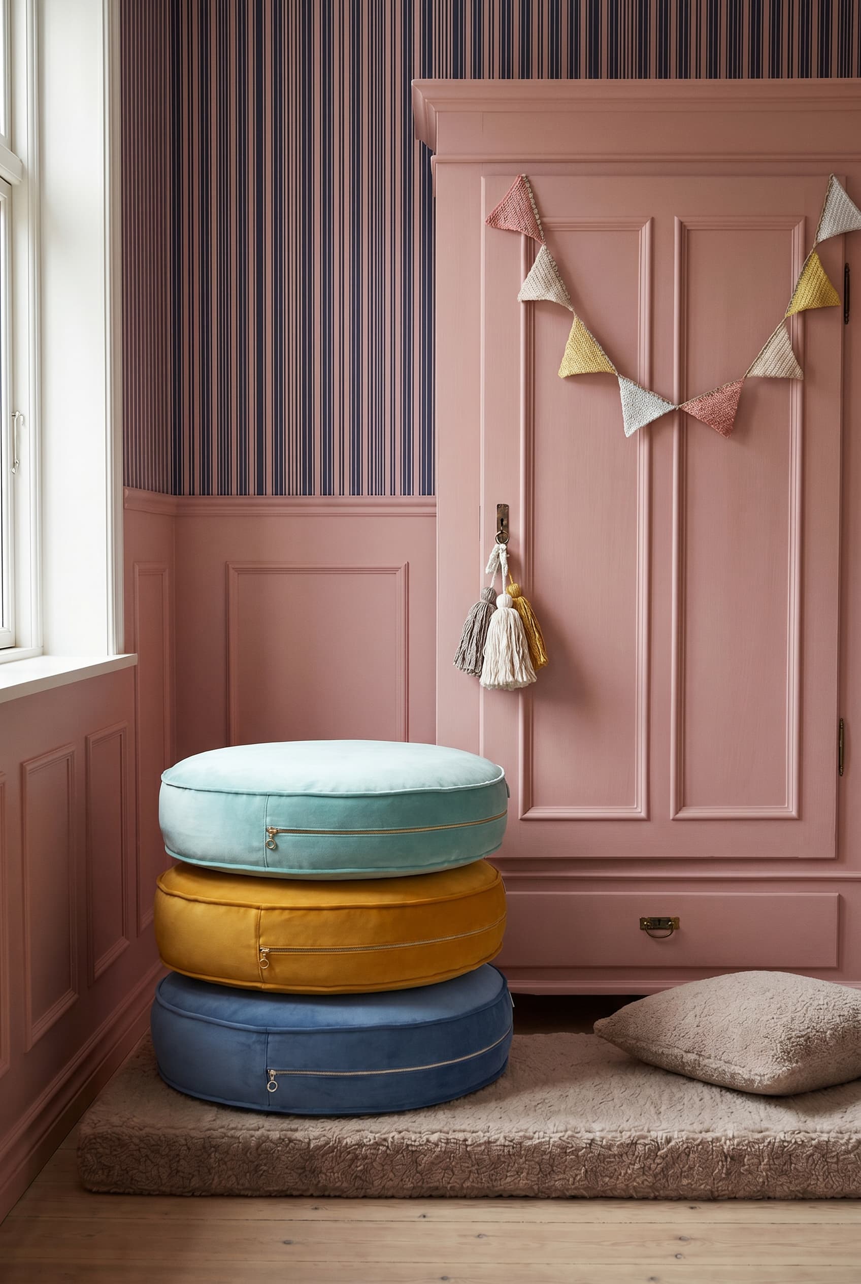 velvet floor poufs by bettys home in 3 colours - mint, yellow, blue on boucle floor mattress 