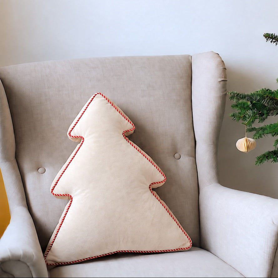 Christmas deco cushion in shape of Christmas tree by bettys home on chair 