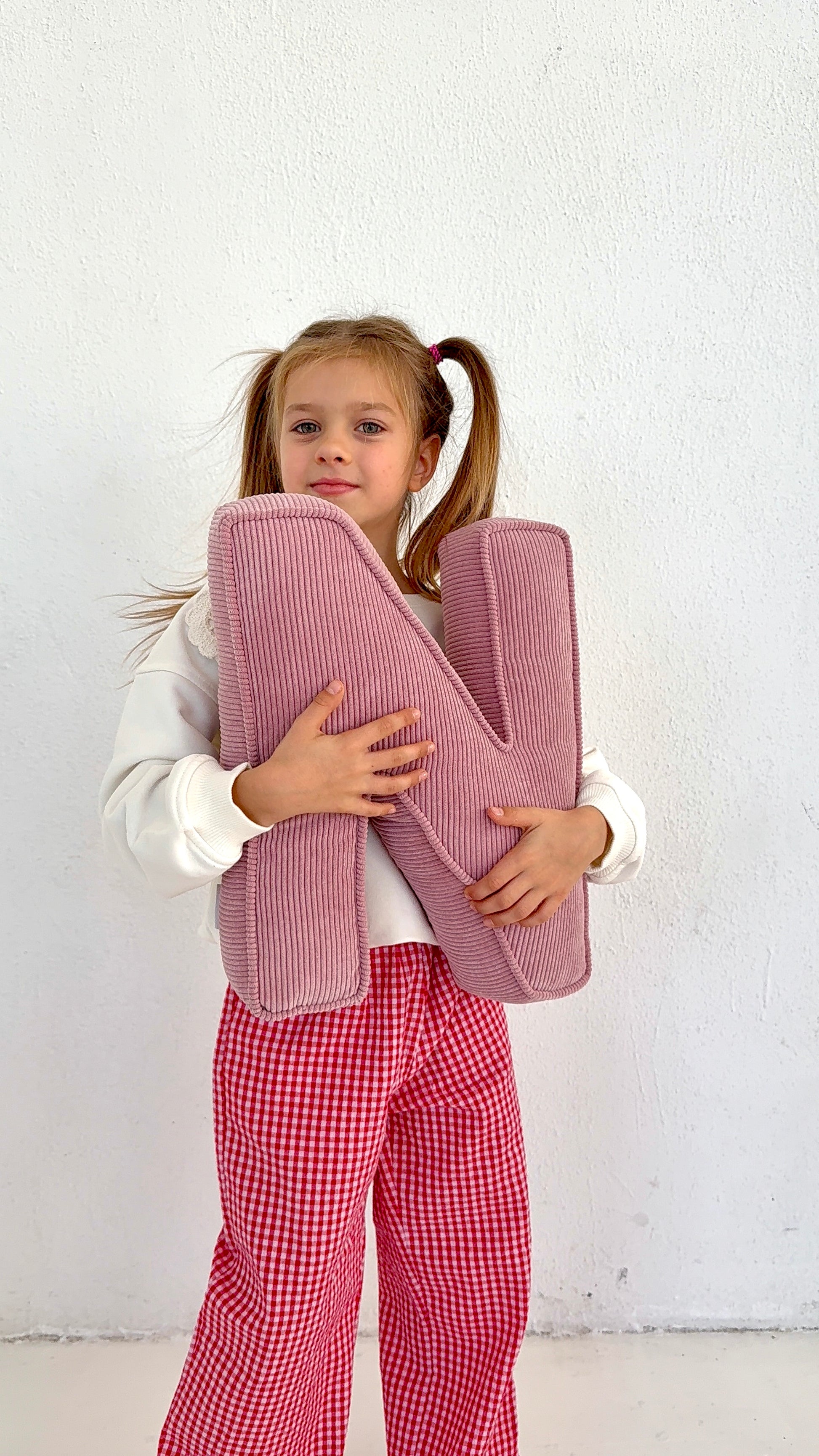 little girl with corduroy letter cushion N by bettys home 213