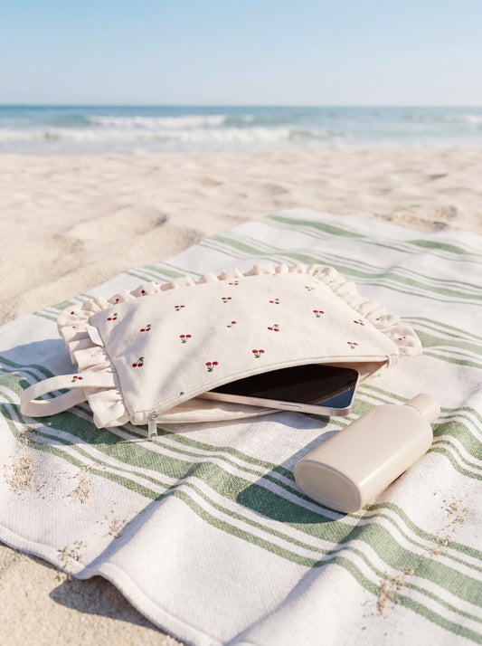 Cherry Ruffle Makeup Bag | Cherry Ruffle Pouch