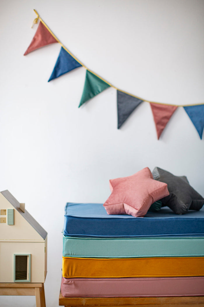 velvet mattresses by bettys home. kids room floor mattress. velvet mattress in living room, cozy blue velvet mattress for reading nook