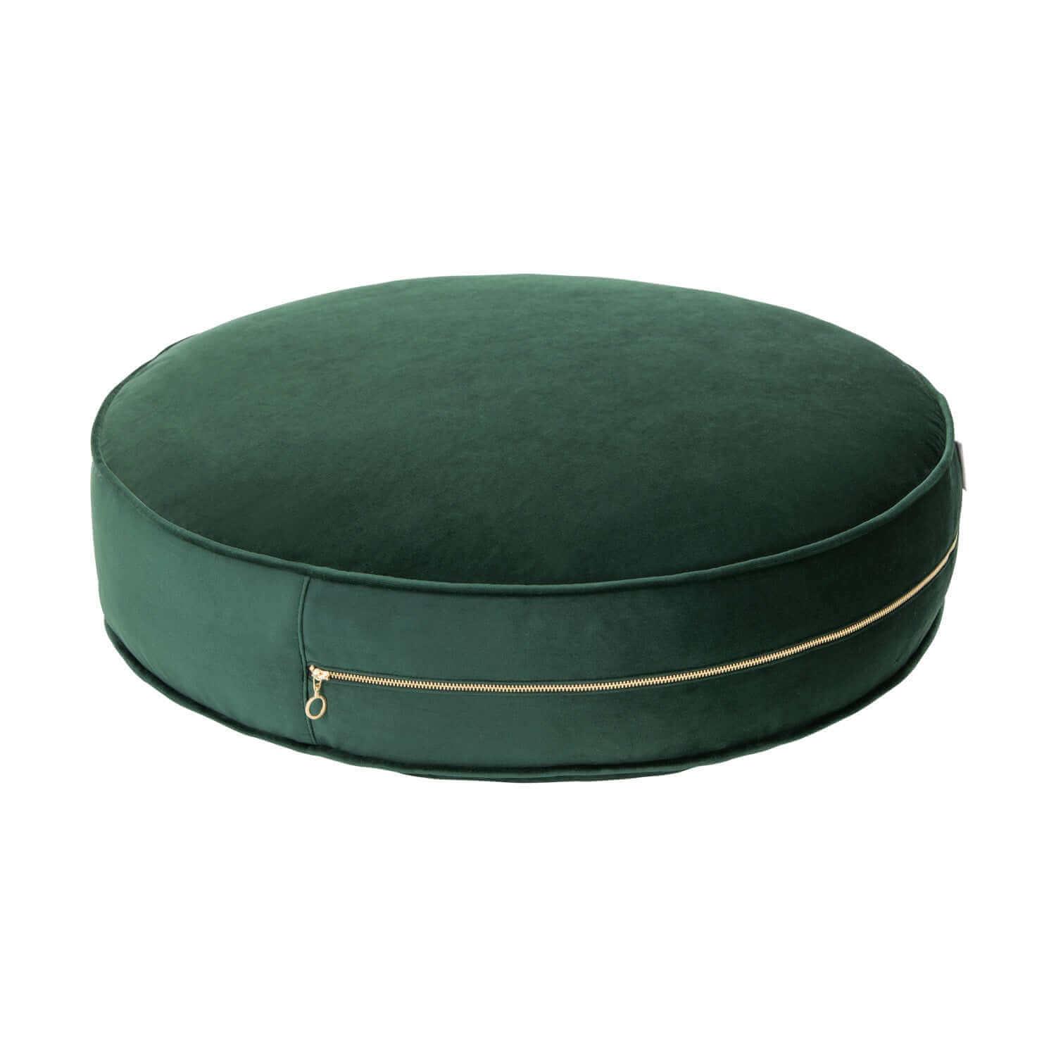 Large Velvet Pouf Green front