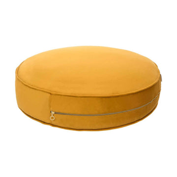 Large Velvet Pouf Yellow front 