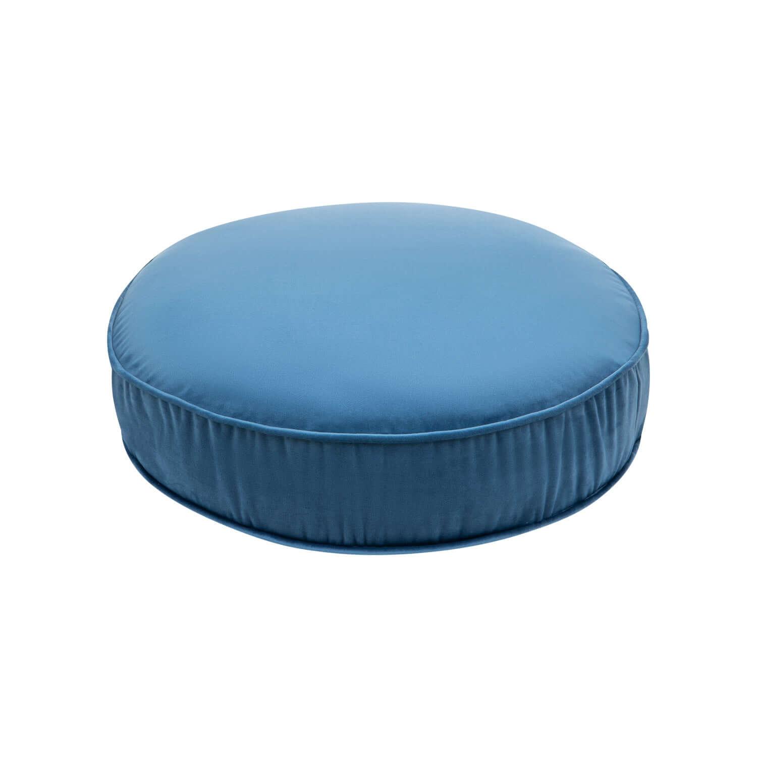 Small Velvet Pouf Blue front