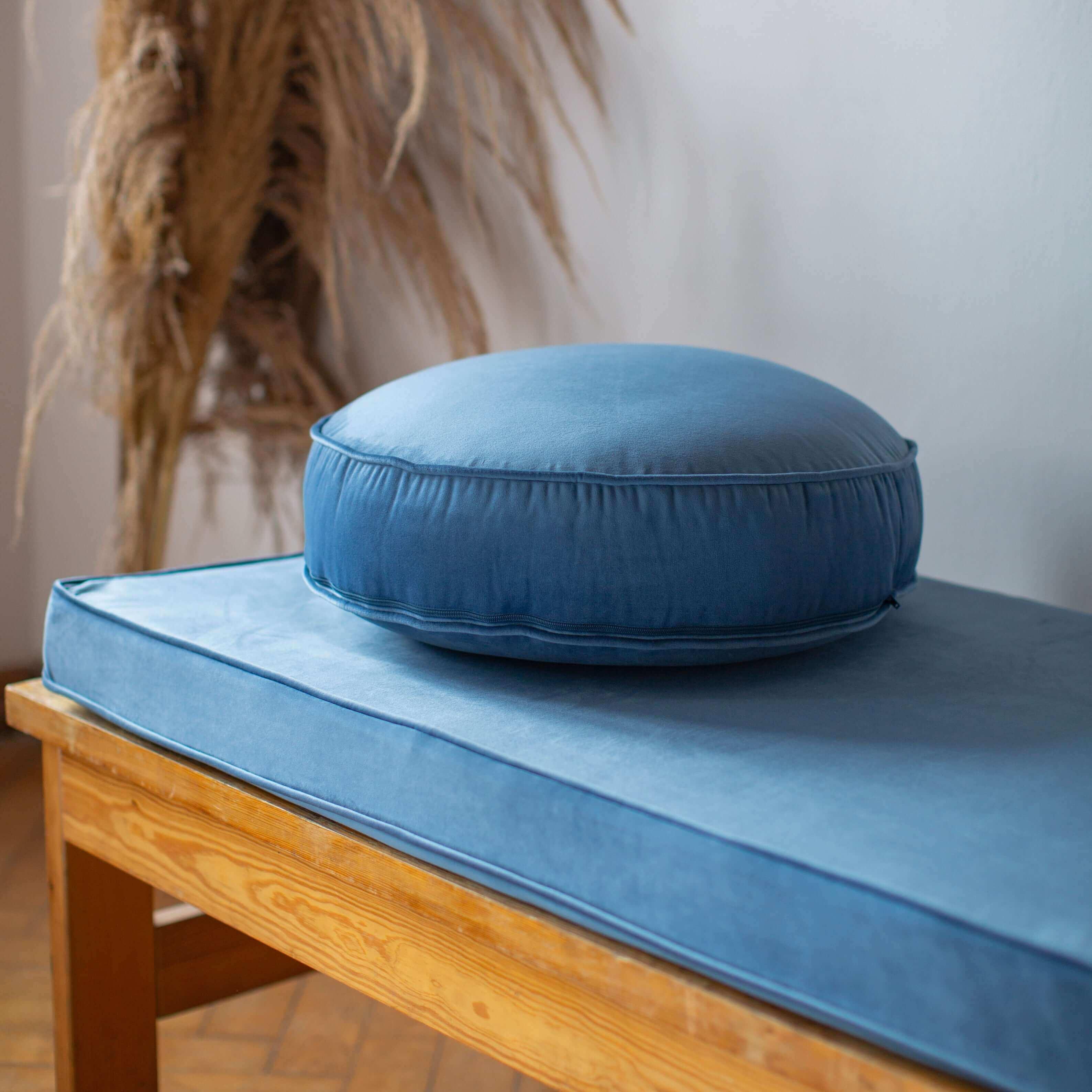 Round Blue Velvet Floor Pouf Round Cushion/Pouf Floor Cushion ROYAL outlets BLUE