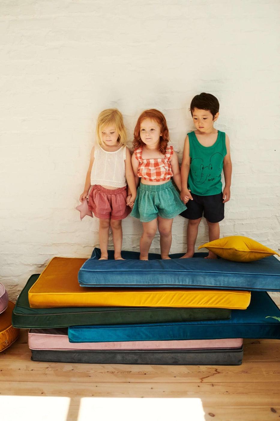 Velvet Mattress, soft floor play mat in vintage pink, dusty rose velvet mat for kids room by bettys home