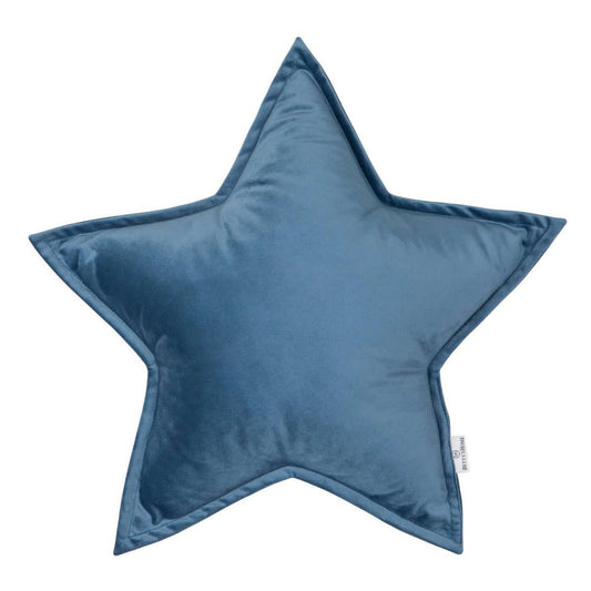 Velvet Star Cushion, decorative velvet cushion for nursery decor, plush star-shaped throw pillow on bed by bettys Home